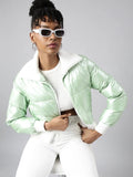 Women's Green Mock Collar Puffer Jacket
