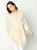 Women's Solid Cream Longline Poncho
