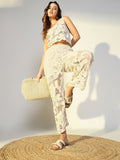 Women's Embroidered Cream Mesh Co-Ords Set