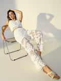 Women's Embroidered White Mesh Co-Ords Set