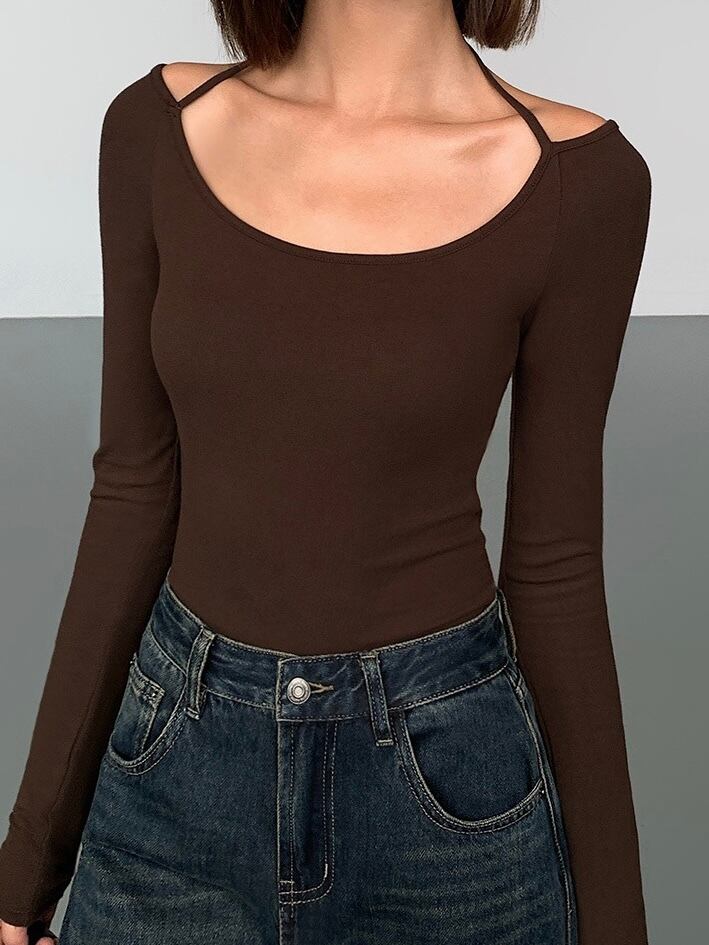 Fitted Scoop Tie Up Long Sleeve Top