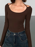 Fitted Scoop Tie Up Long Sleeve Top