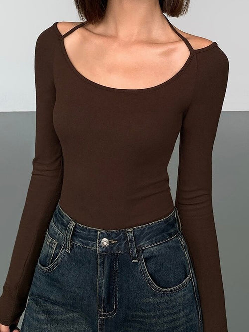 Fitted Scoop Tie Up Long Sleeve Top