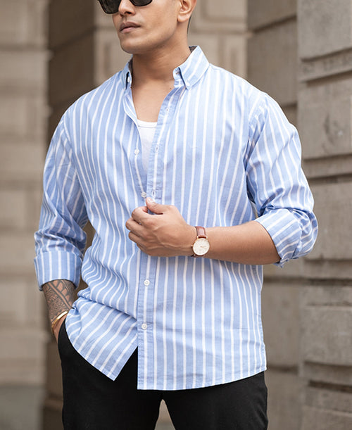 Blue Lightweight Striped Shirt 100% Cotton