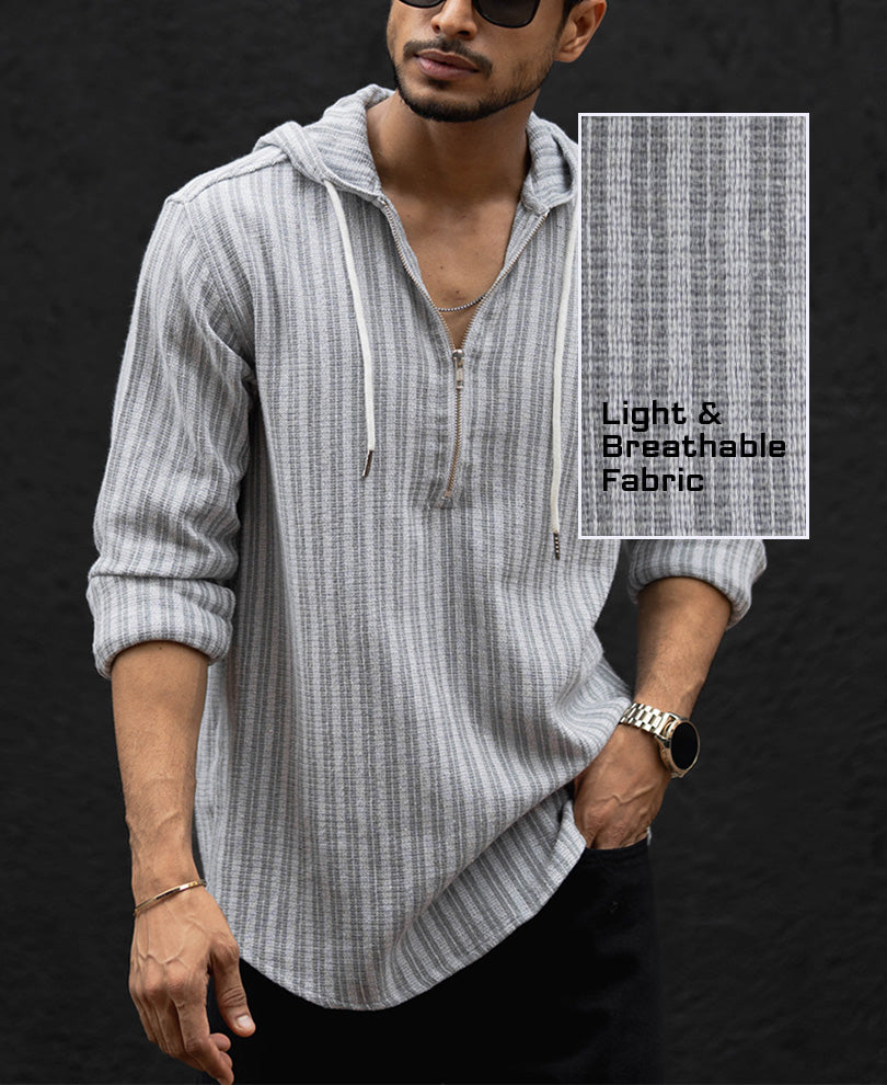 Grey Regular Fit Full Sleeves Hoodie Shirt 100% Cotton