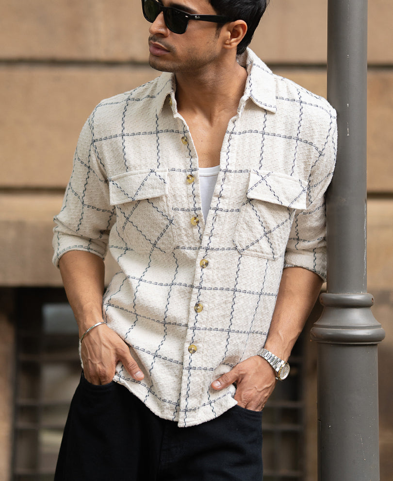 Cream Structured Checks Shirt