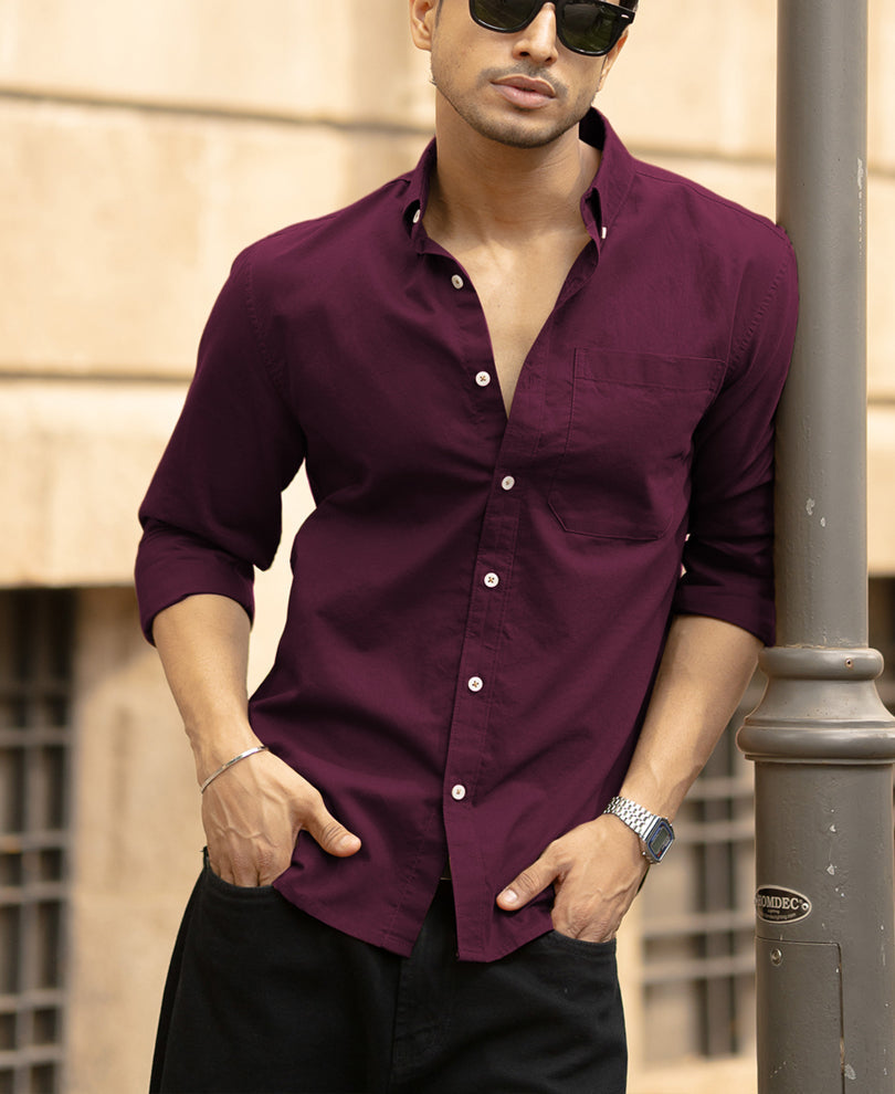 Wine Oxford Shirt 100% Cotton