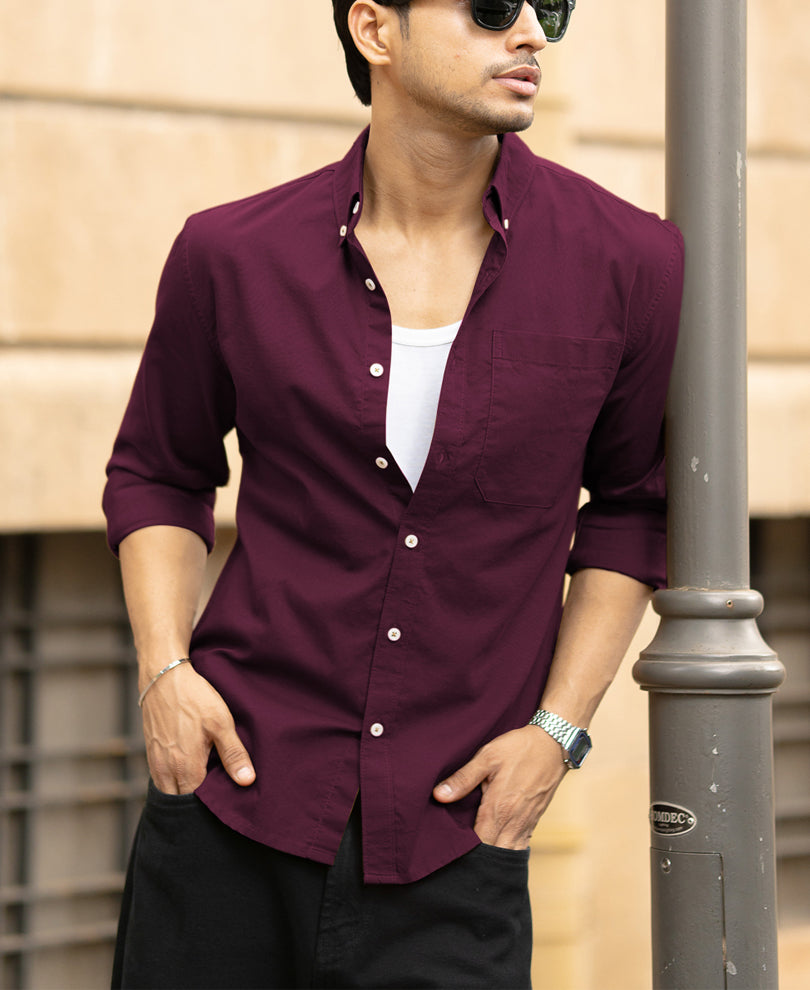 Wine Oxford Shirt 100% Cotton