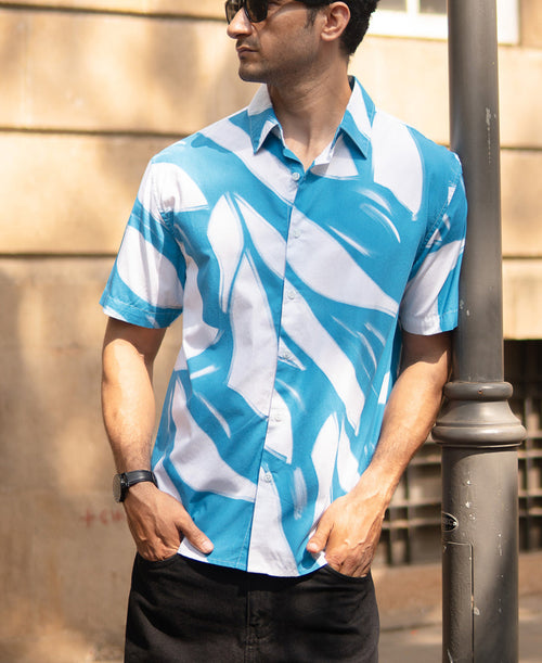 Blue Abstract Print Lightweight Shirt 100% Cotton