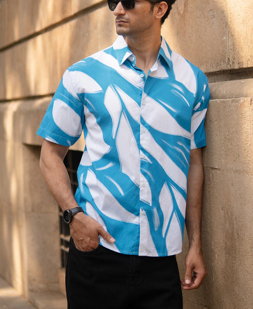 Blue Abstract Print Lightweight Shirt 100% Cotton