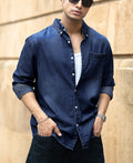 Dark Blue Washed Denim Shirt 100% Cotton