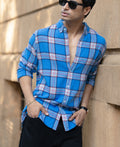 Blue Brushed Full Sleeves Checks Shirt 100% Cotton