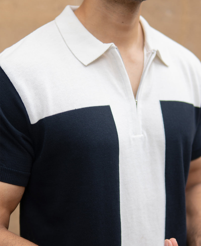 Navy Colour Block T-Shirt 100% Cotton