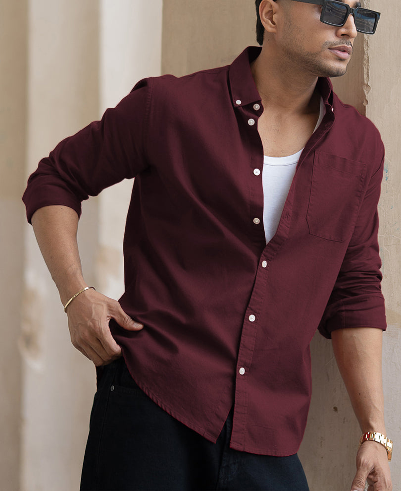 Wine Oxford Shirt 100% Cotton