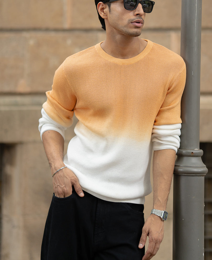 Apricot Orange Ombre Knit T-Shirt 100% Cotton