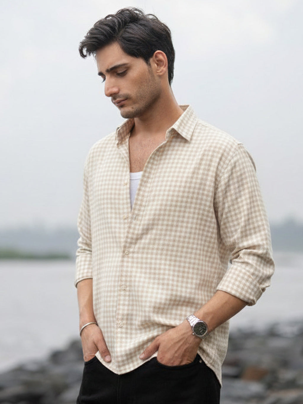 Beige  Checks Shirt