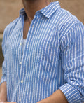 Blue Seersucker Striped Shirt 100% Cotton