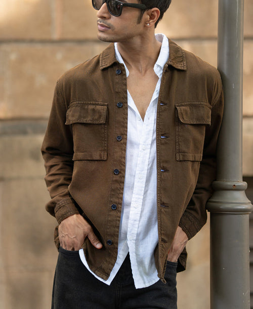 Dark Brown Denim Overshirt 100% Cotton