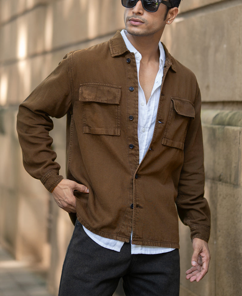 Dark Brown Denim Overshirt 100% Cotton