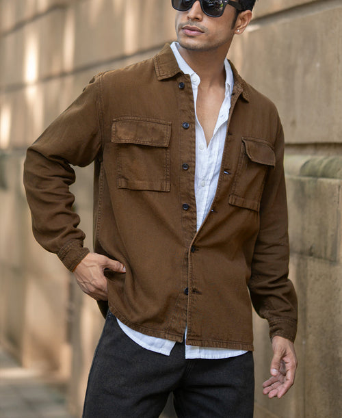 Dark Brown Denim Overshirt 100% Cotton