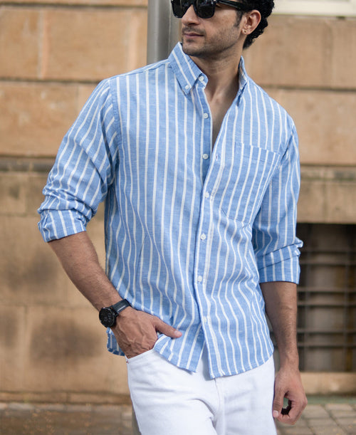 Blue Slub Stripe Buttondown Shirt