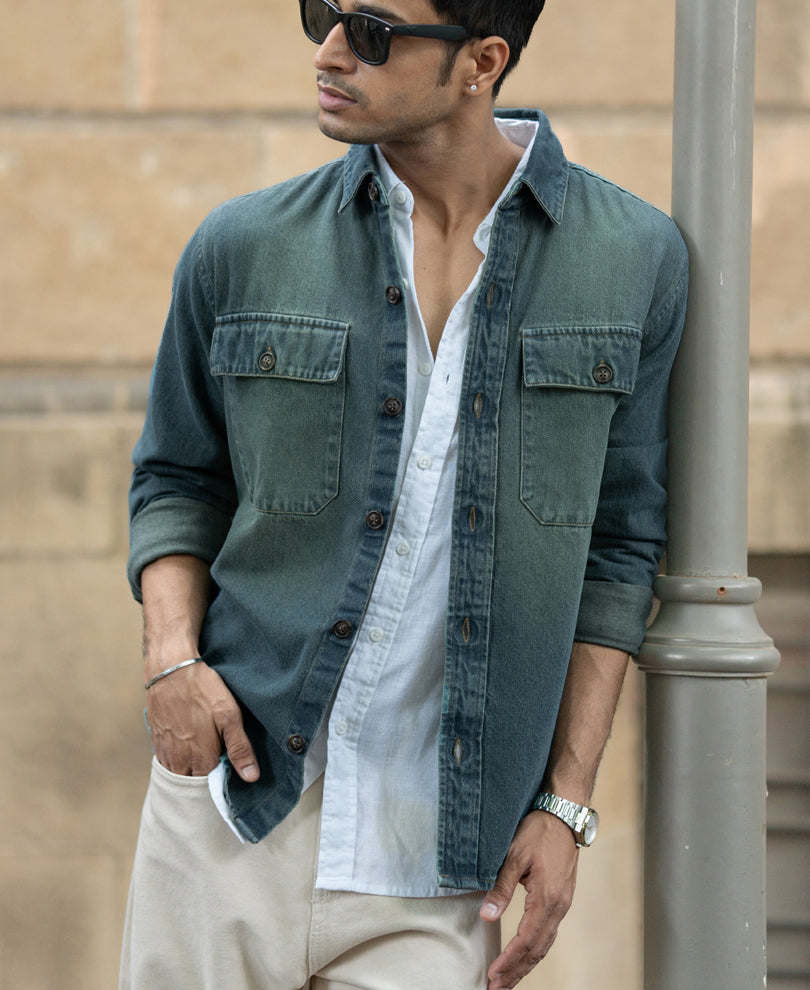 Tinted Blue Denim Overshirt 100% Cotton