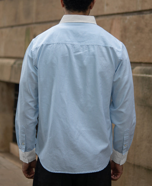 Blue Oxford Contrast Collar Stripe Shirt 100% Cotton