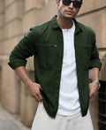 Pine Green Textured Overshirt 100% Cotton