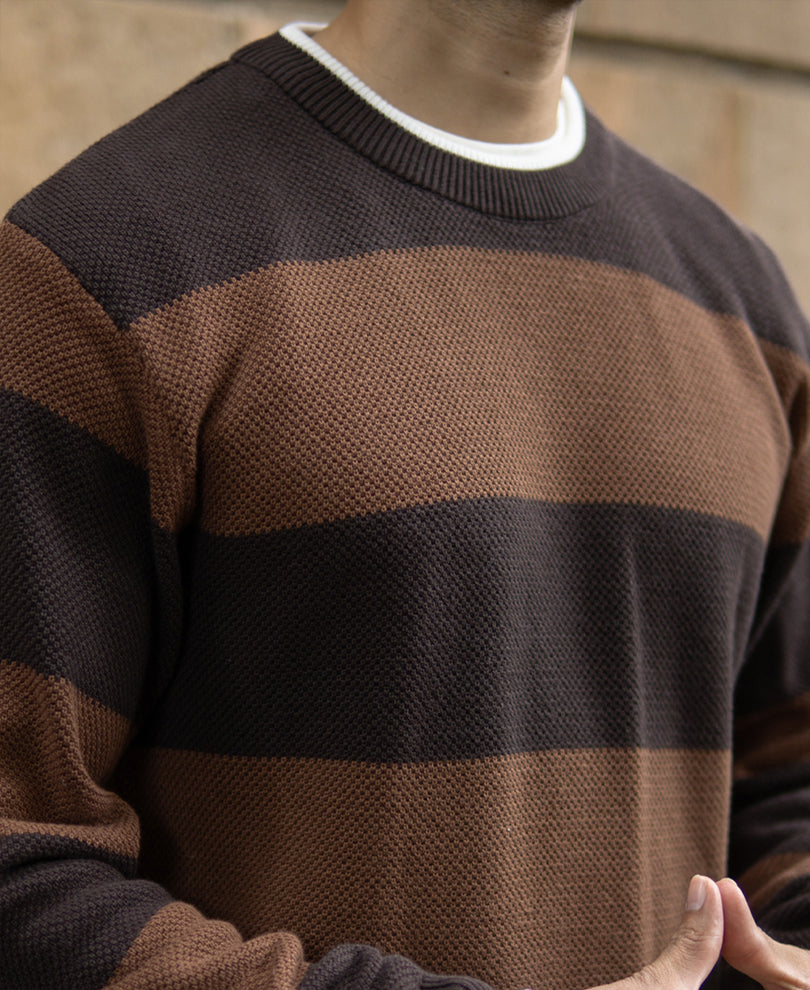 Brown Structured Stripe T-Shirt 100% Cotton