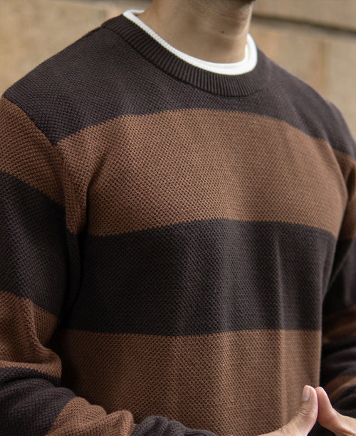 Brown Structured Stripe T-Shirt 100% Cotton