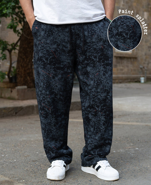 Black Printed Baggy Fit Trackpants 100% Cotton