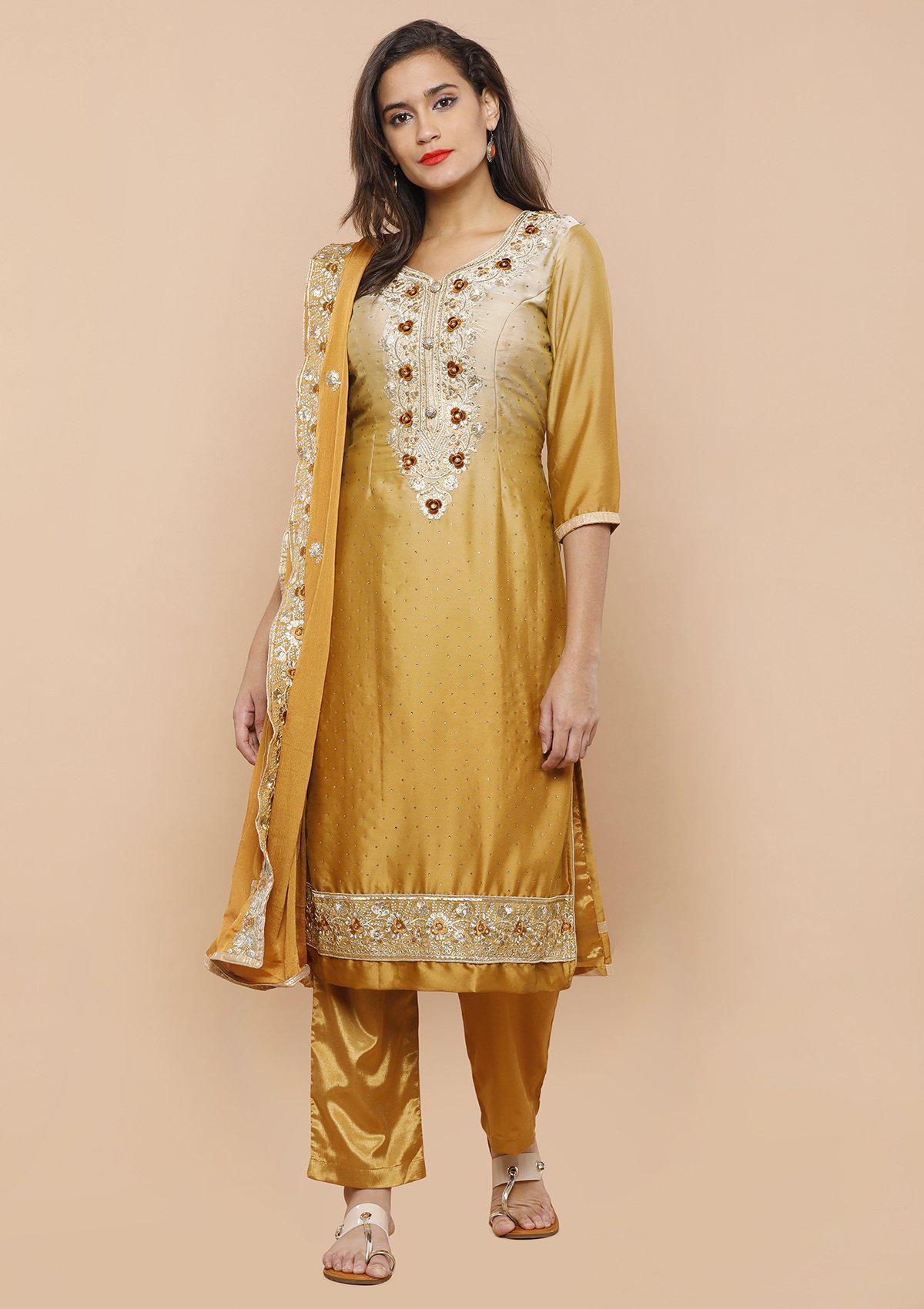 Mustard and Beige Silk Salwar Suit