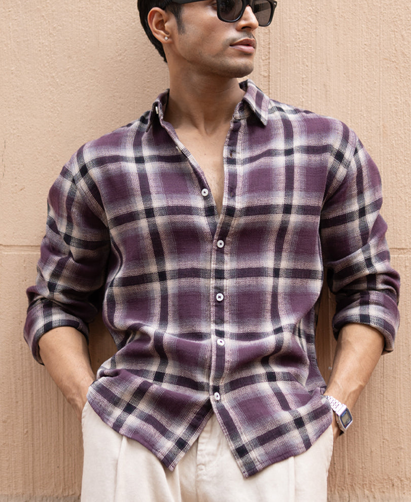 Wine Structured Checks Shirt 100% Cotton