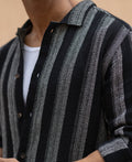 Black Structured Striped Shirt 100% Cotton