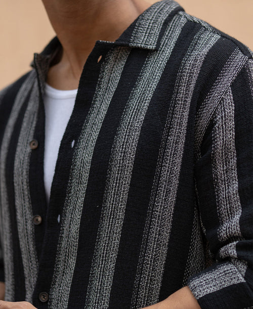 Black Structured Striped Shirt 100% Cotton