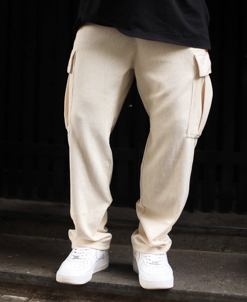 Cream Side Pocket Baggy Fit Track Pant