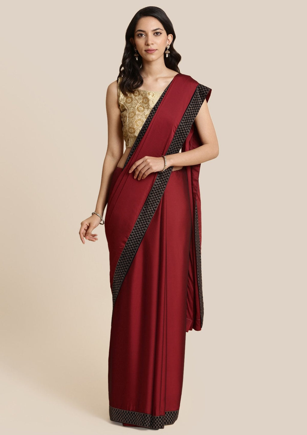 Maroon Swarovski Georgette Designer Saree