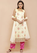 Yellow and Pink Floral Salwar Suit