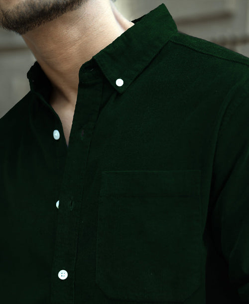 Dark Green Corduroy Buttondown Shirt 100% Cotton