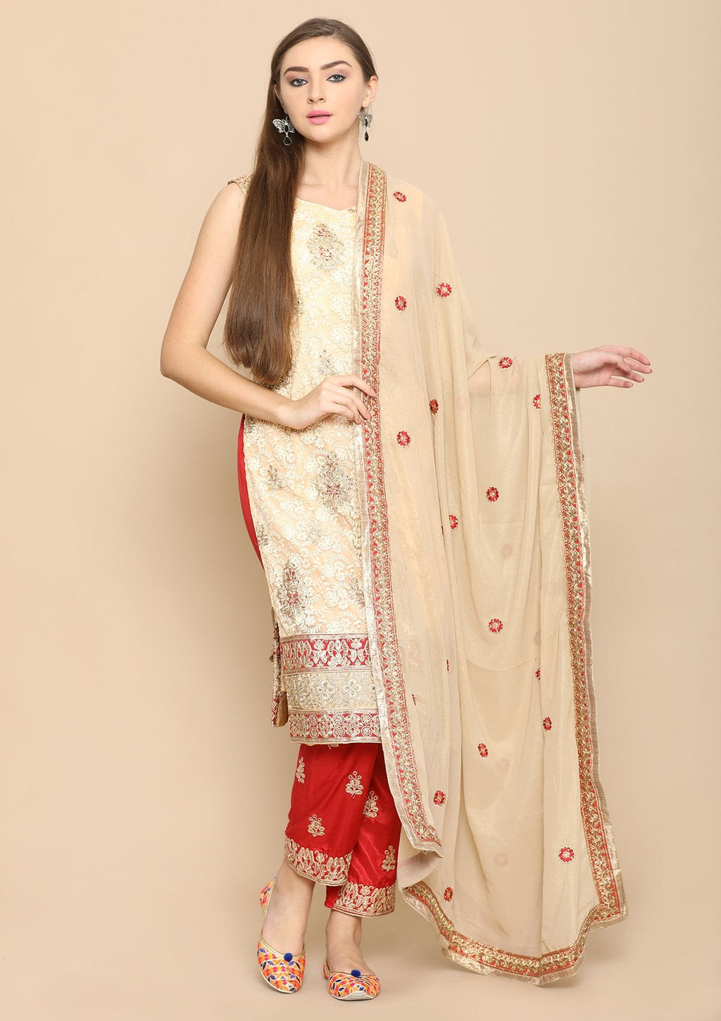 red and beige salwar suit