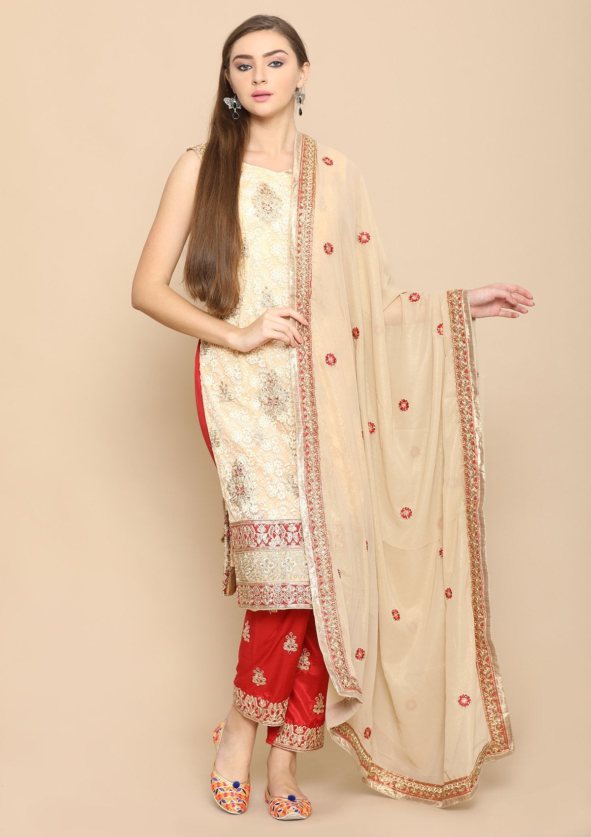 red and beige salwar suit