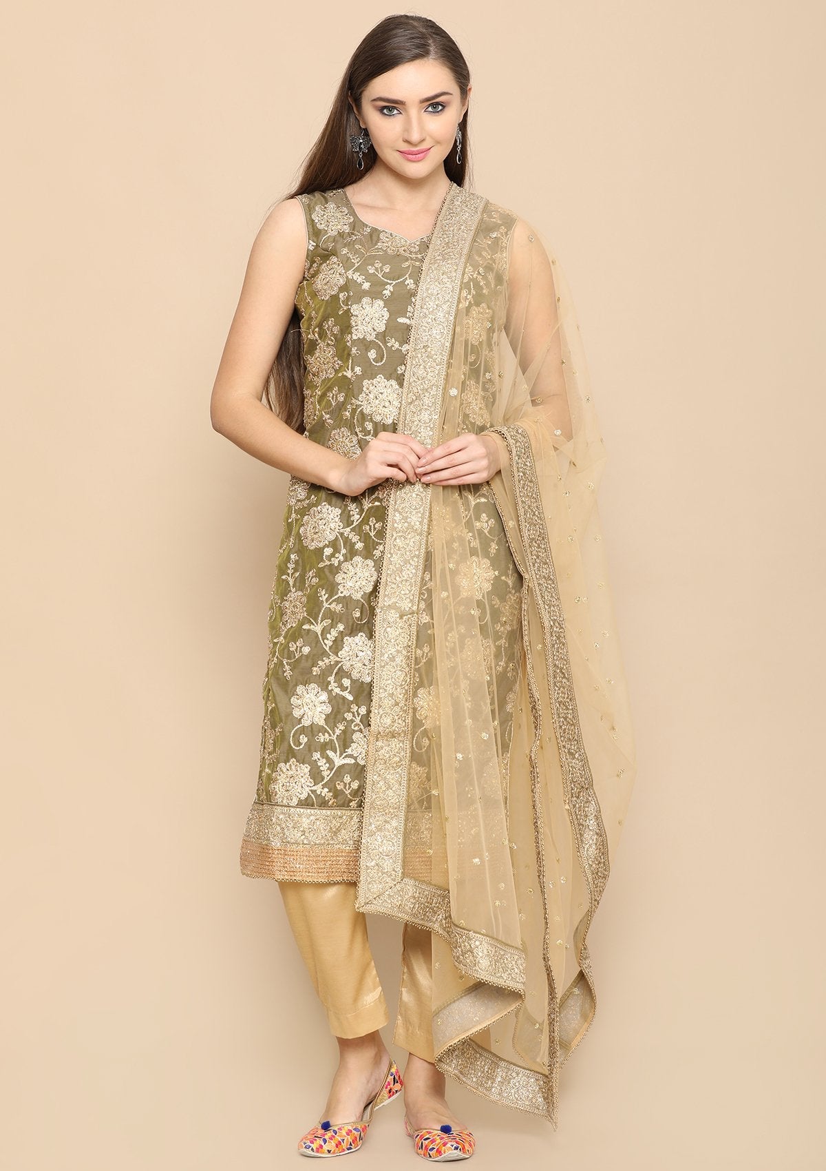 green sequinned salwar suit