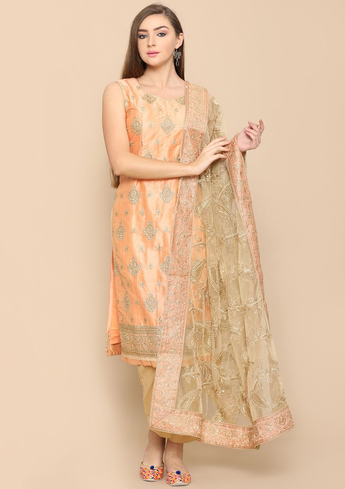 peach pearlwork salwar suit
