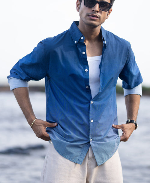 Dark Blue Ombre Stripe Shirt 100% Cotton