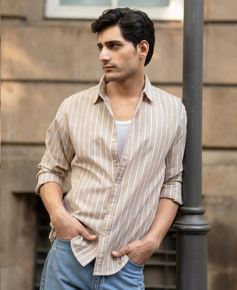 Tan Cottom Stripe Shirt