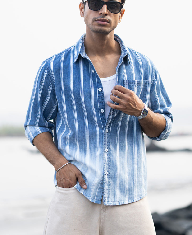 Denim Stripe Ombre Shirt 100% Cotton