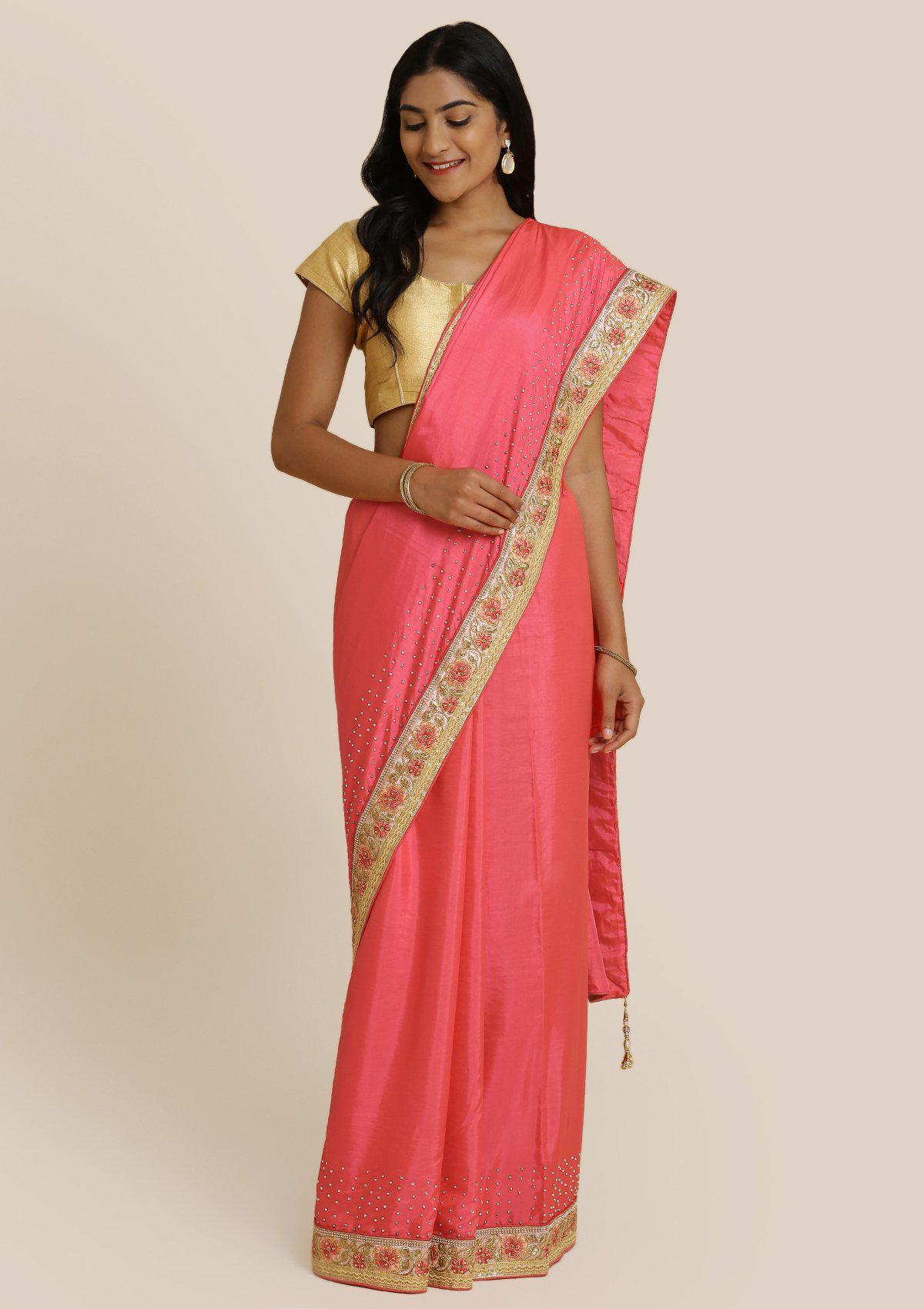Pink Zariwork Art Silk Saree