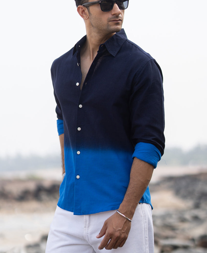 Navy And Royal Ombre Shirt 100% Cotton