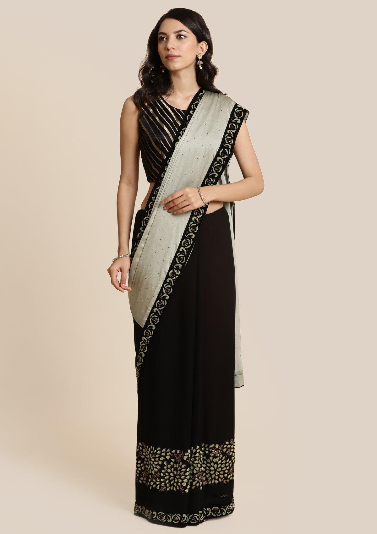 Pista Green Swarovski Georgette Designer Saree