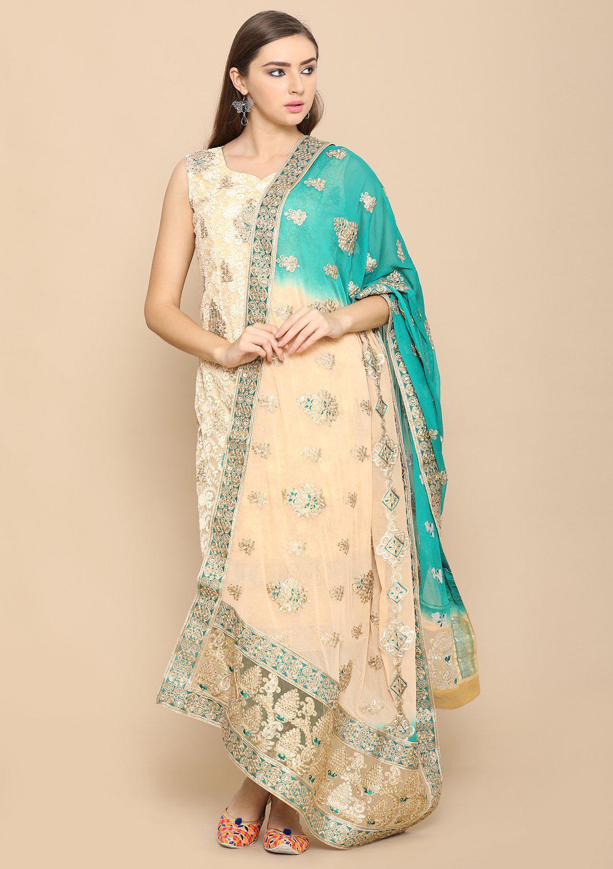 Beige and green salwar suit